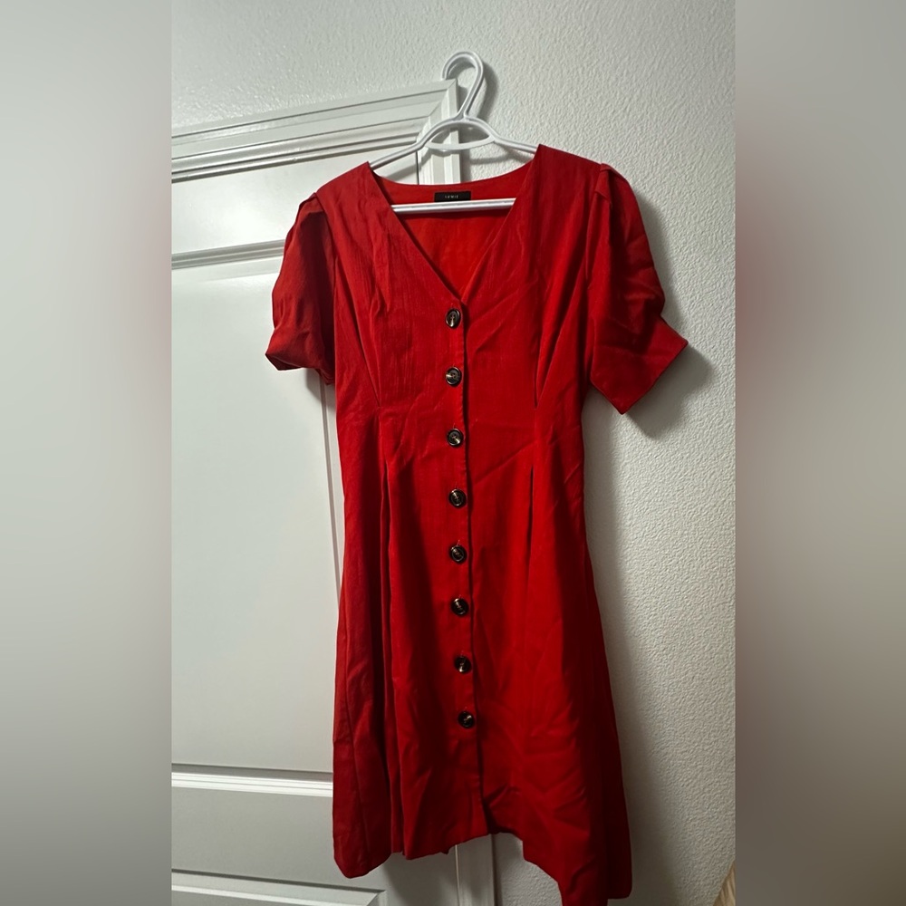 Elegant Red Button-Down Dress